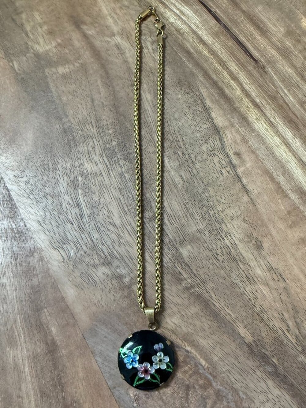 Vintage G. CANDELIER LIMOGES Enamel Flower Pendant Necklace Signed France